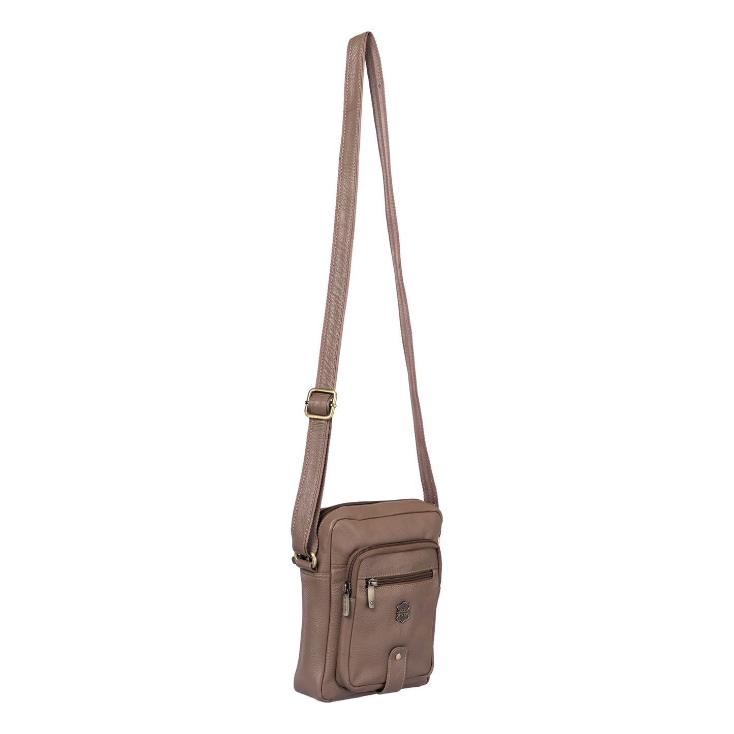 Kuger-Brent Citron Taupe Genuine Leather Unisex Sling Bag