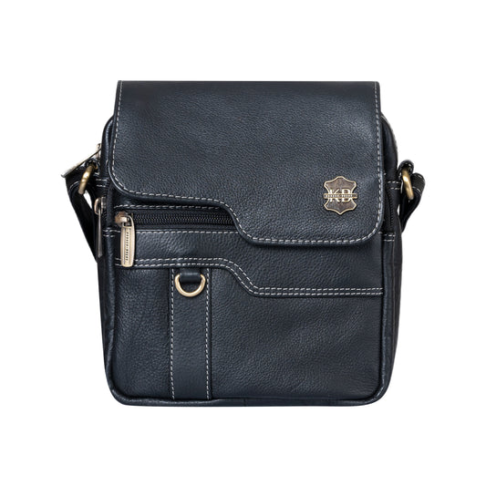 Kuger-Brent Aspen Black Genuine Leather Unisex Sling Bag