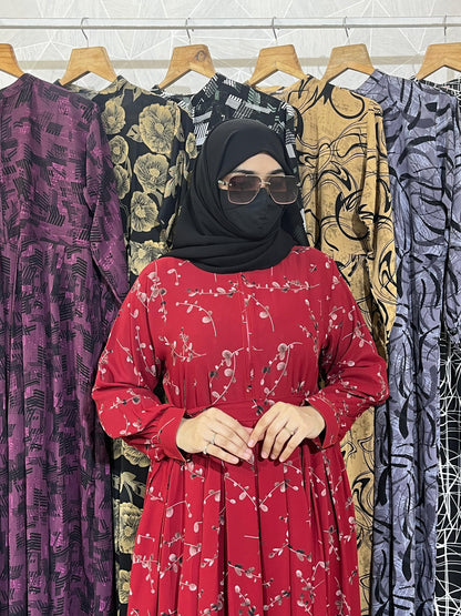 Beautiful Dubai-Made Printed Abaya – A-Line Style | Summer Friendly