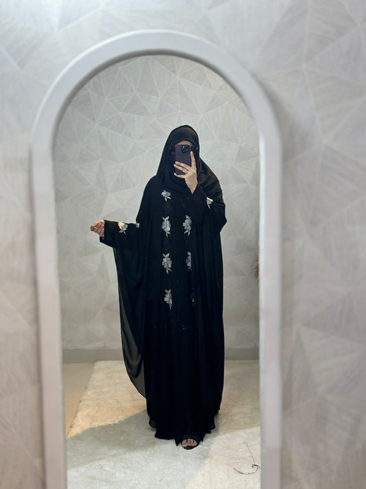 Indonesian Heavy Diamond Chiffon Black Abaya Burqa Floral Elegance and Dubai Style