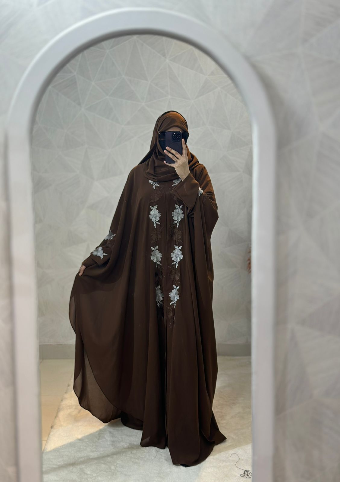 Indonesian Heavy Diamond Chiffon Brown Abaya Burqa Floral Elegance and Dubai Style