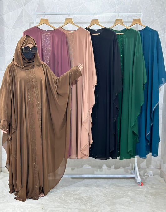 Indonesian Heavy Diamond Chiffon Solid Brown Abaya Burqa
