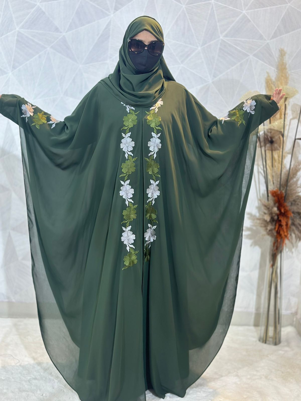 Buy Dubai Style Green Abaya Kaftan Indonesian Chiffon Material HalalSauda