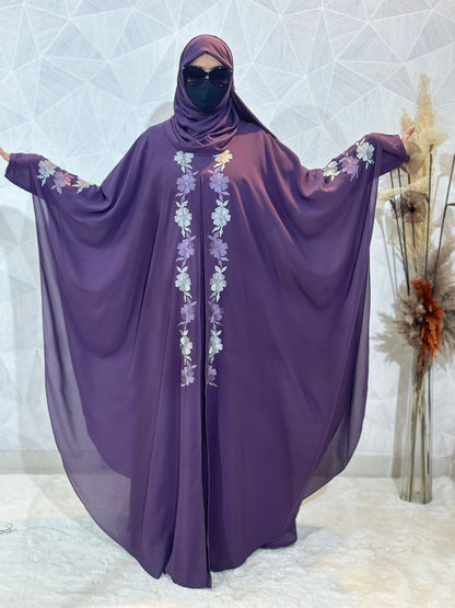 Indonesian Heavy Diamond Chiffon Purple Abaya Burqa Floral Elegance and Dubai Style