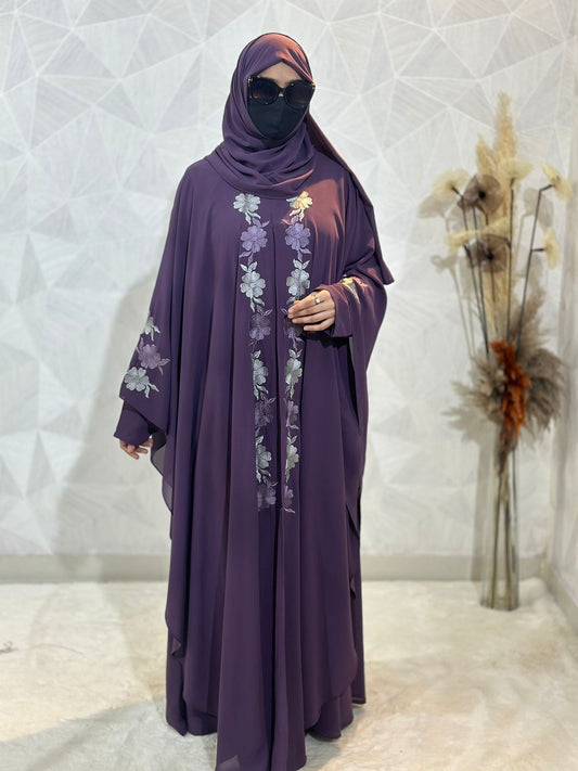 Indonesian Heavy Diamond Chiffon Purple Abaya Burqa Floral Elegance and Dubai Style