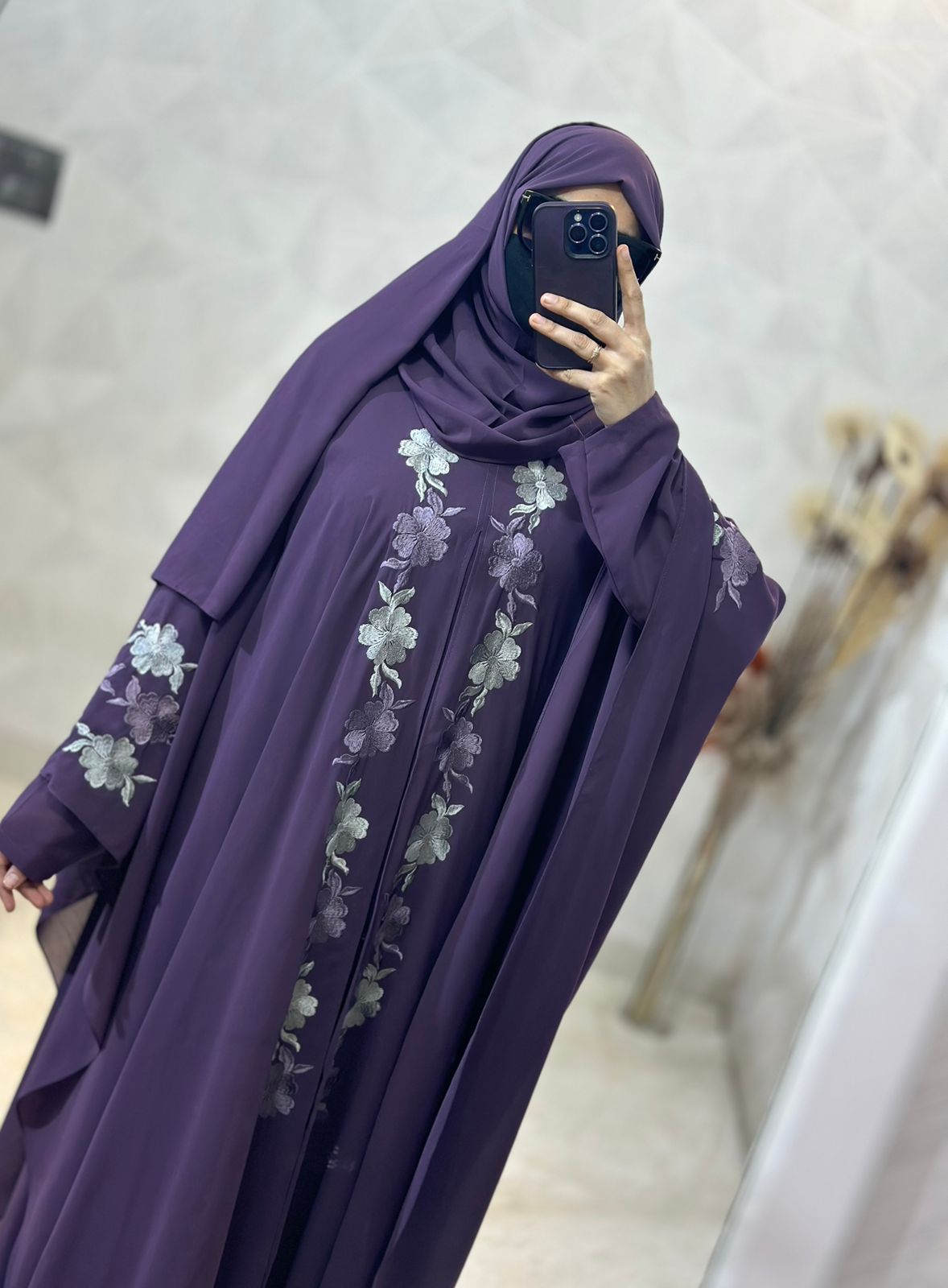 Indonesian Heavy Diamond Chiffon Purple Abaya Burqa Floral Elegance and Dubai Style