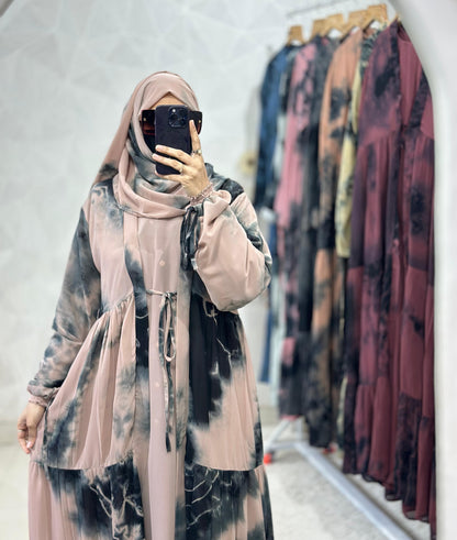 Two Piece Double Layer Beautiful Three frill Shrug Abaya Elastic Sleeves