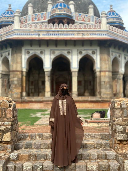 Beautiful Floral Rose Embroidery Brown Abaya Kaftan Burqa - Indonesian Diamond Chiffon, Floral & Dubai Style