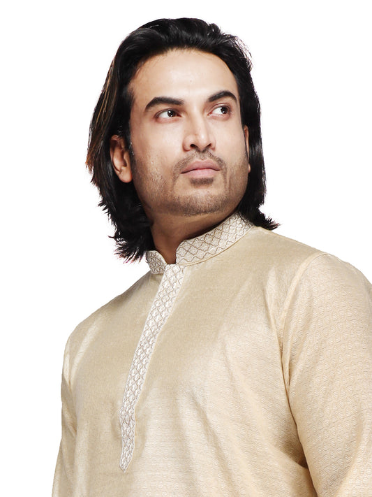  Men's Cotton Silk Blend Beige Regular Fit Kurta