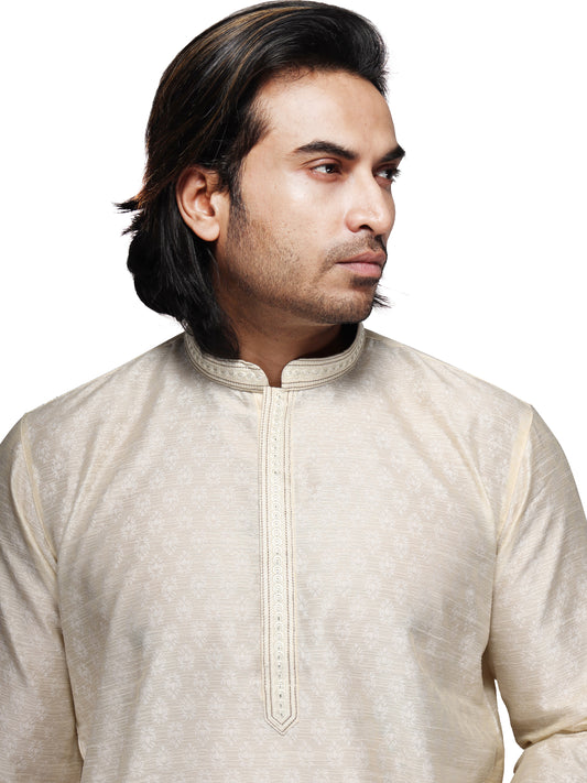 Men's Cotton Silk Blend Cream Regular Fit Kurta 