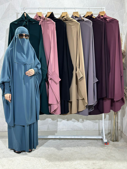 Teal Blue 3-Piece Jilbab Set ( skirt, nose piece & Jilbab ) – Premium Parada Fabric