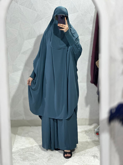 Teal Blue 3-Piece Jilbab Set ( skirt, nose piece & Jilbab ) – Premium Parada Fabric