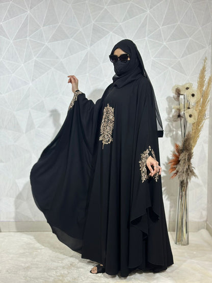 Stylish Black Irani Kaftan Abaya Hand Embroidered  Kashibo Fabric