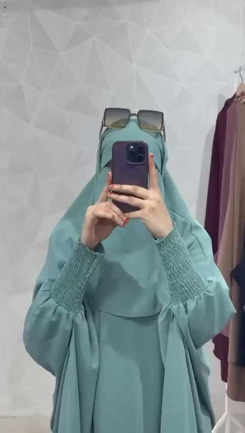 Teal Blue 3-Piece Jilbab Set ( skirt, nose piece & Jilbab ) – Premium Parada Fabric