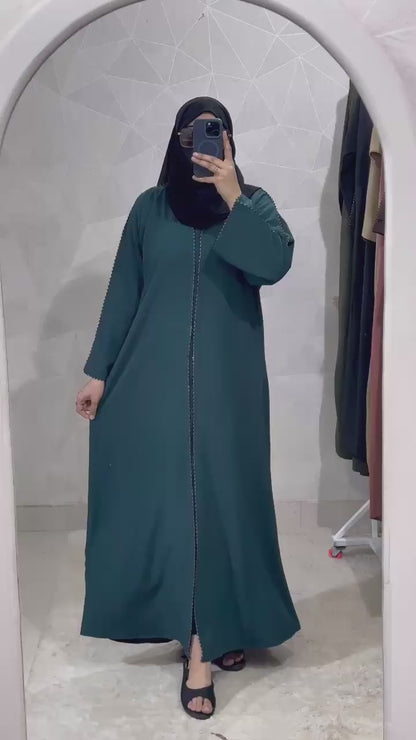 Elegant Dubai Lace - Front Open Abaya, Dubai Azra Fabric With Stall