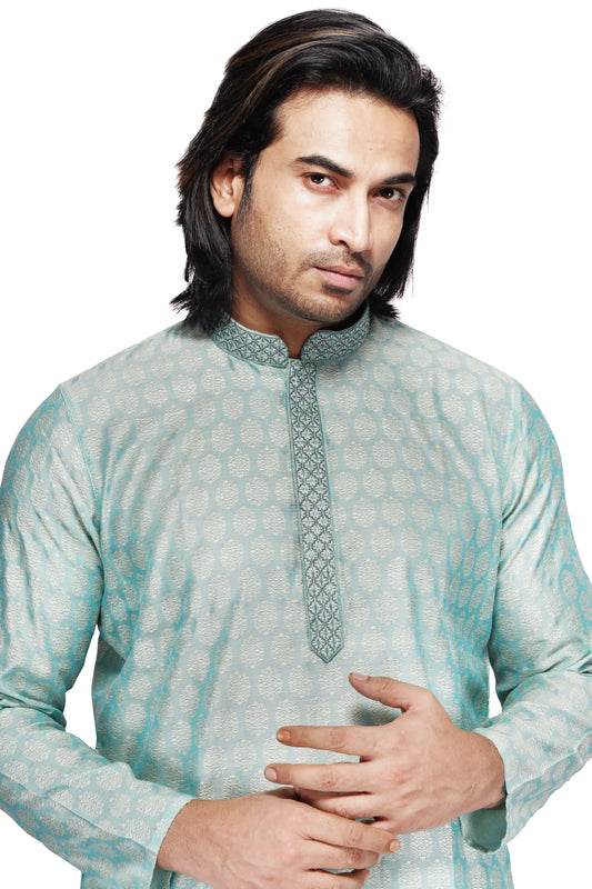 Men's Cotton Silk Blend Sky blue Regular Fit Kurta