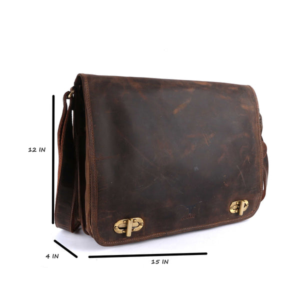 Pinato Genuine Leather Cognac Messenger Laptop Bag for Men & Women (PL-2418)