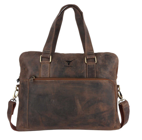 Pinato Genuine Leather Camel Messenger Laptop Bag for Men & Women (PL-3918)