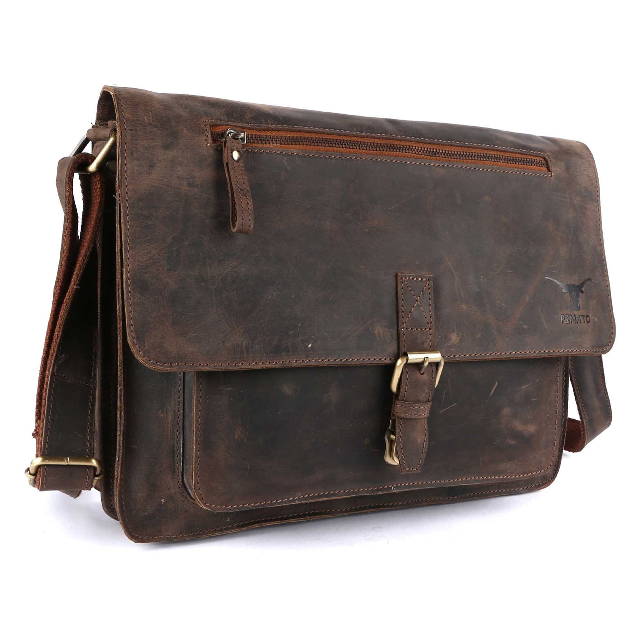 Pinato Leather Cognac Briefcase Portfolio, Messenger Bag for Men & Women (PL-5018)