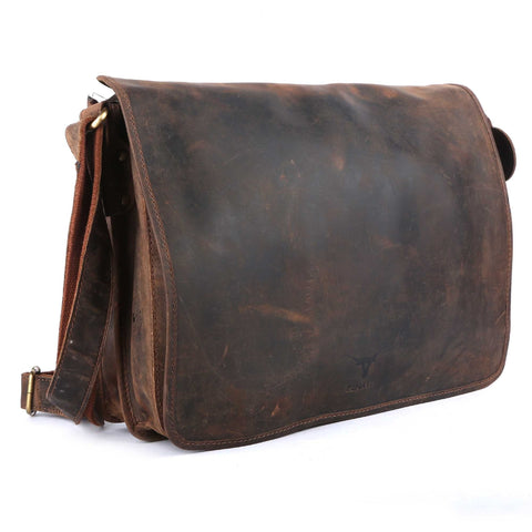 Pinato Genuine Leather Cognac Messenger Laptop Bag for Men & Women (PL-6518)